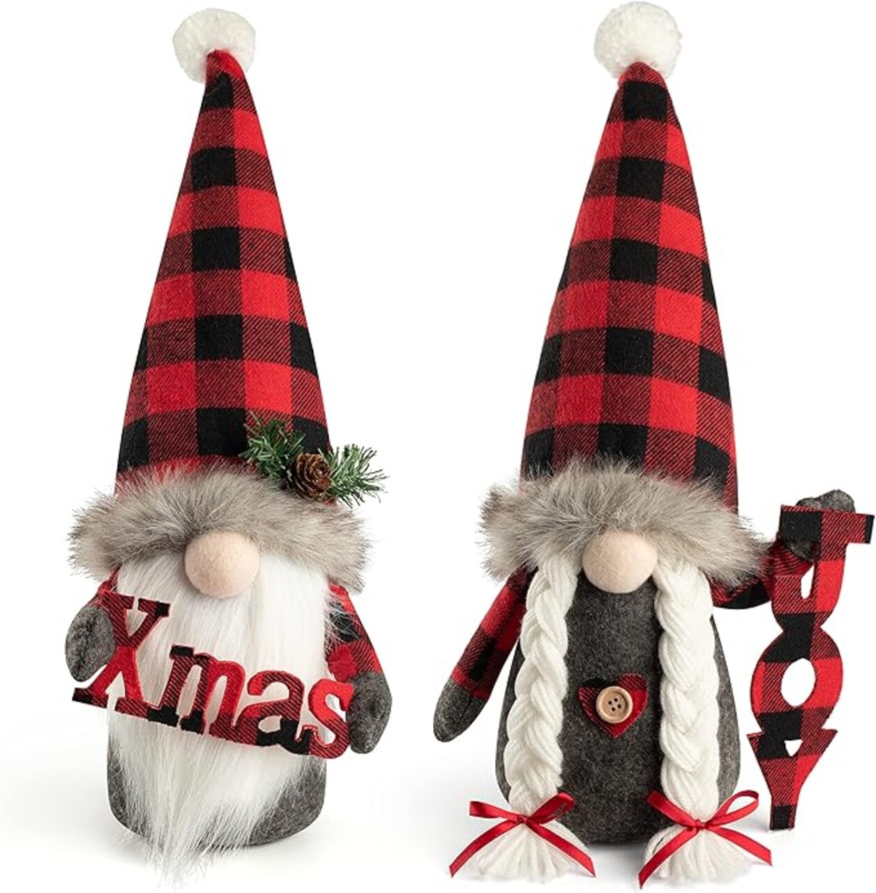Christmas Gnomes Decorations, 2 Pack Handmade Tomte Swedish Gnome Scandinavian Figurine Nordic Large Gnomes Plush Christmas Elf Doll Xmas Joy Decor Ornaments Home Decor Valentines Day Gift